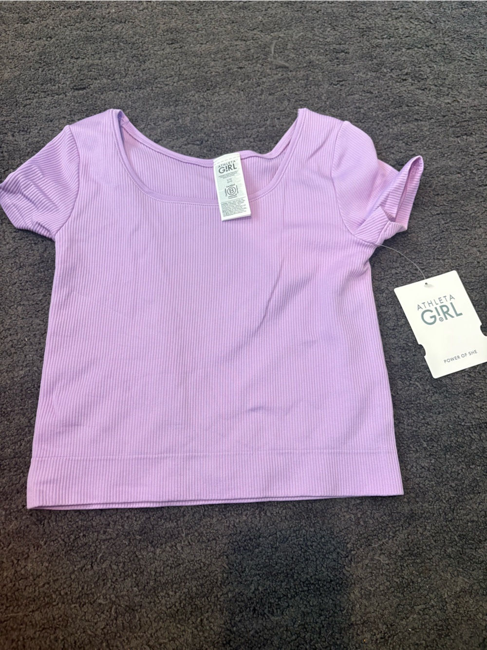 NWT Athleta Girl Lilac Ribbed Short Sleeve Top